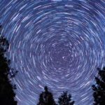 Long exposure photograph of the stars rotating around Polaris